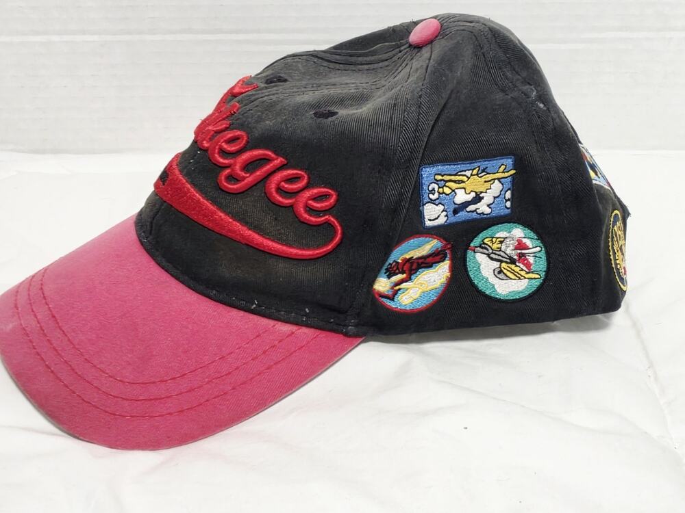Tuskegee Airmen Red Tails Spit Fire Adjustable Brown Hat Cap Patches Vtg 90's